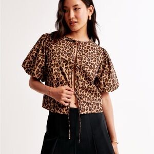 Abercrombie & Fitch Animal Print Blouse with Puff Sleeves